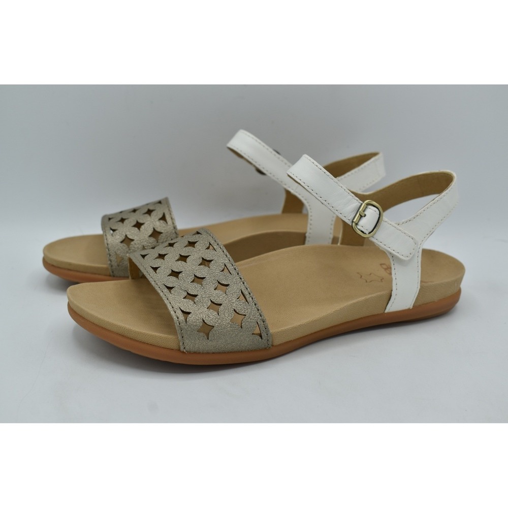 Dansko Womens 41 Jodie Leather White Platnio Ankle Strap Laser Cut Sandals Shoes